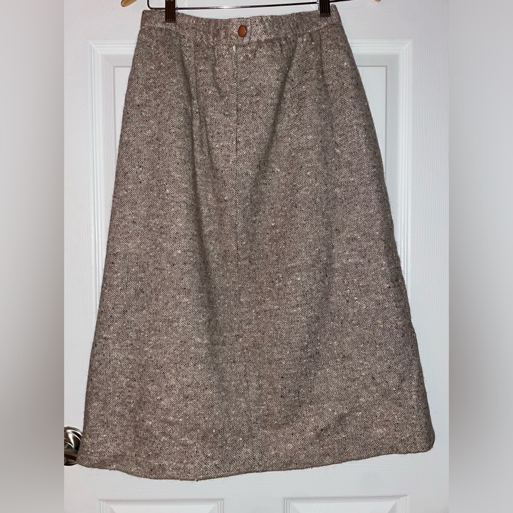 Roth Le Cover Sport Wool Blend A-Line Tweed Midi Skirt in Brown